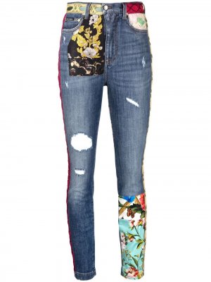 Узкие джинсы в технике пэчворк Dolce & Gabbana. Цвет: синий