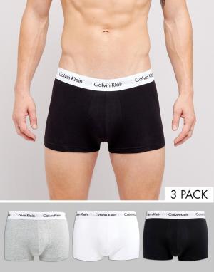 Набор из 3 пар эластичных хлопковых боксеров-брифов с заниженной талией Calvin Klein. Цвет: черный