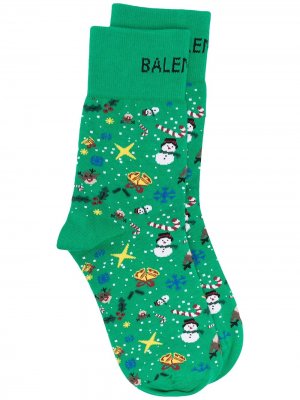 Носки с принтом Christmas Balenciaga. Цвет: зеленый