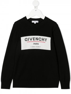 Джемпер с круглым вырезом и жаккардовым логотипом Givenchy Kids. Цвет: черный