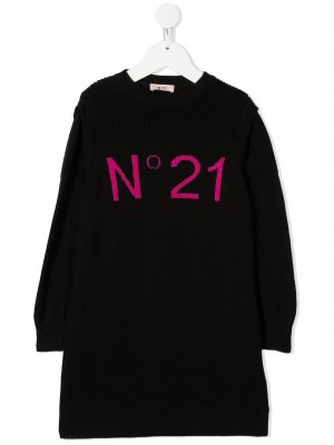 Трикотажное платье с логотипом Nº21 Kids. Цвет: черный