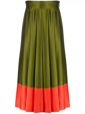 Плиссированная юбка миди с контрастной вставкой MSGM. Цвет: зеленый