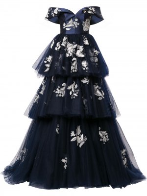Ярусное платье с цветочным кружевом Carolina Herrera. Цвет: синий