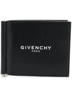 Кошелек с зажимом для денег и принтом логотипа Givenchy. Цвет: черный