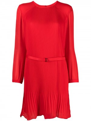 Плиссированное платье с длинными рукавами Calvin Klein. Цвет: красный