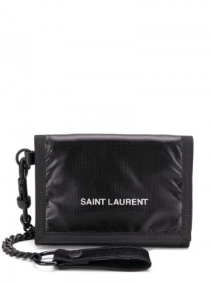 Кошелек с цепочкой и принтом логотипа Saint Laurent. Цвет: черный