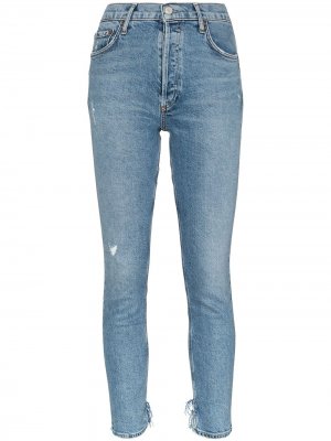Укороченные джинсы с эффектом потертости AGOLDE. Цвет: синий