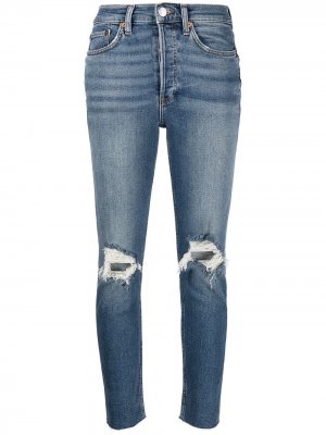 Укороченные джинсы кроя слим с прорезями RE/DONE. Цвет: синий