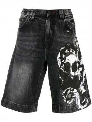 Джинсовые шорты Skull St. Tropez-fit Philipp Plein. Цвет: черный