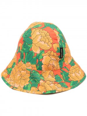Шляпа из органического хлопка с цветочным принтом Mini Rodini. Цвет: оранжевый