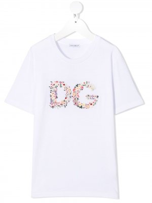 Футболка с вышитым логотипом Dolce & Gabbana Kids. Цвет: белый