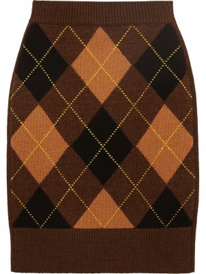 Кашемировая юбка с узором аргайл Burberry. Цвет: коричневый