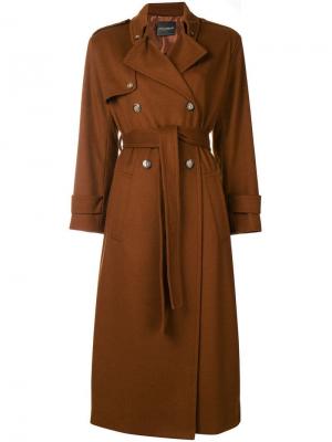 Удлиненное пальто с поясом Erika Cavallini. Цвет: коричневый