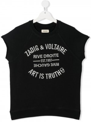 Платье-футболка без рукавов с логотипом Zadig & Voltaire Kids. Цвет: черный