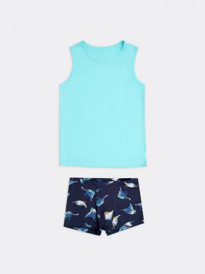 Комплект для мальчиков (майка, шорты) в сине-бирюзовых цветах Mark Formelle. Цвет: бирюзовый +скаты на синем