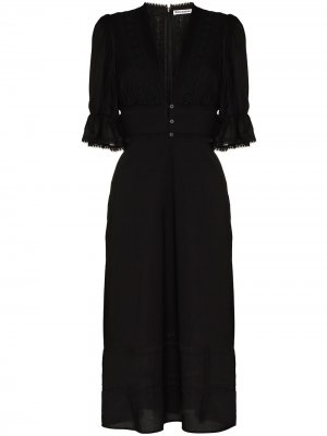 Платье миди Fran с английской вышивкой Reformation. Цвет: черный