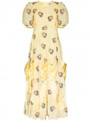 Платье макси Mia с вышивкой Shrimps. Цвет: желтый