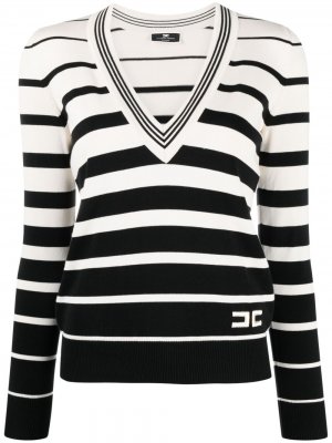 Полосатый свитер с V-образным вырезом Elisabetta Franchi. Цвет: нейтральные цвета