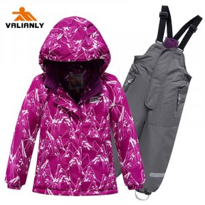 Зимний лыжный костюм для девочек , детская лыжная куртка, брюки, водонепроницаемый ветрозащитный детский комплект VALIANLY