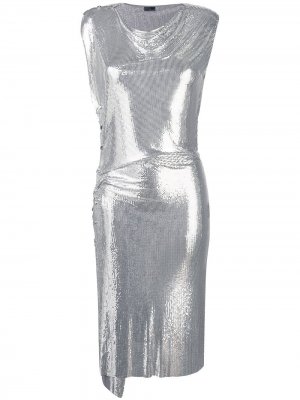 Платье миди с драпировкой Paco Rabanne. Цвет: серебристый