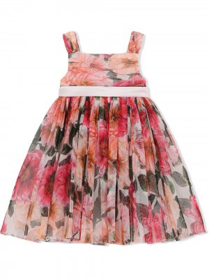 Платье мини с цветочным принтом и складками Dolce & Gabbana Kids. Цвет: розовый