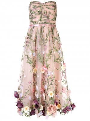 Вечернее платье миди с цветочной аппликацией Marchesa Notte. Цвет: нейтральные цвета