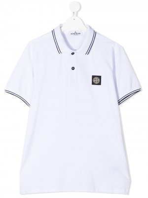 Рубашка поло с логотипом Stone Island Junior. Цвет: белый
