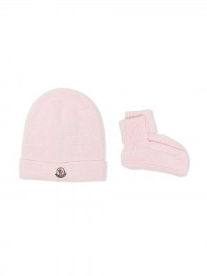 Комплект из шапки и носков Moncler Enfant. Цвет: розовый