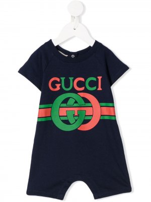 Ромпер с принтом Interlocking G Gucci Kids. Цвет: синий