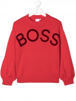 Джемпер вязки интарсия с логотипом BOSS Kidswear. Цвет: красный