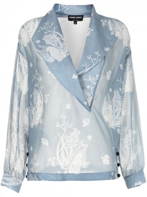 Двубортная рубашка с цветочным принтом Giorgio Armani. Цвет: синий