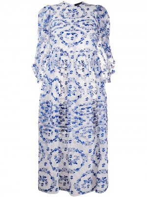 Платье из тюля с цветочной вышивкой Simone Rocha. Цвет: синий