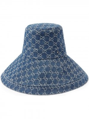 Джинсовая широкополая шляпа с узором GG Supreme Gucci. Цвет: синий