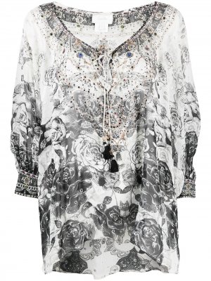 Блузка асимметричного кроя с цветочным принтом Camilla. Цвет: серый