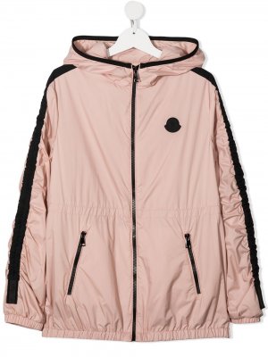 Непромокаемая куртка с капюшоном и логотипом Moncler Enfant. Цвет: розовый