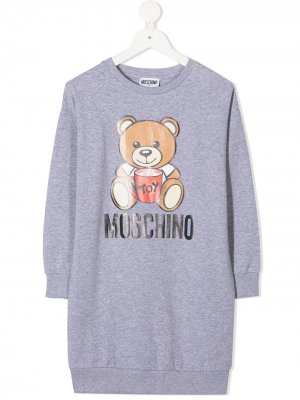 Платье-джемпер Teddy Bear с логотипом Moschino Kids. Цвет: серый