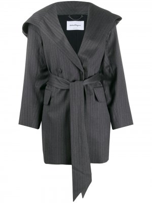 Пальто с поясом на завязках Salvatore Ferragamo. Цвет: серый