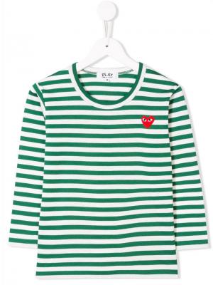 Полосатая футболка с длинными рукавами Comme Des Garçons Play Kids. Цвет: зеленый