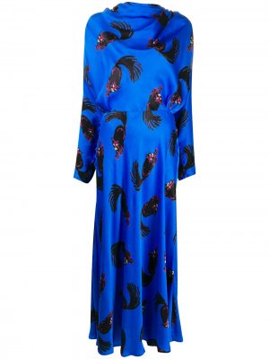 Платье с длинными рукавами и принтом MSGM. Цвет: синий
