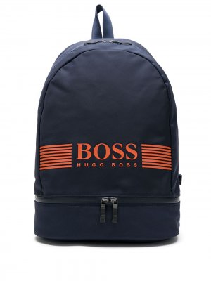 Рюкзак с логотипом BOSS. Цвет: синий