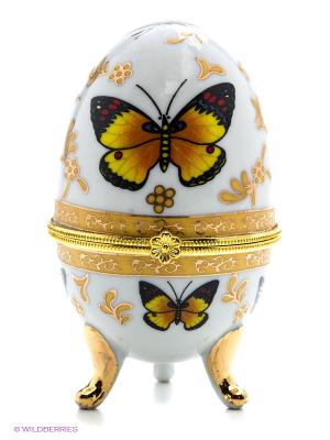 Шкатулка-яйцо Бабочки Elan Gallery. Цвет: золотистый, белый