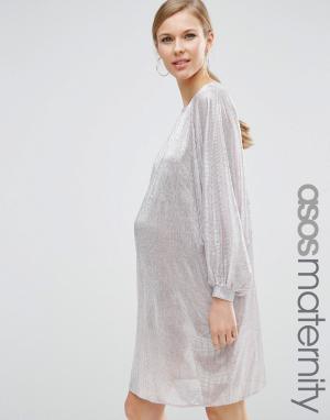 Платье мини для беременных в стиле oversize ASOS Maternity. Цвет: серый