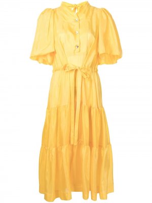 Ярусное платье с завязками Eudon Choi. Цвет: желтый