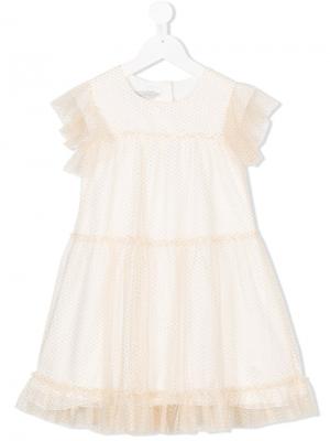 Платье-миди с воланами и рюшами Baby Dior. Цвет: металлик