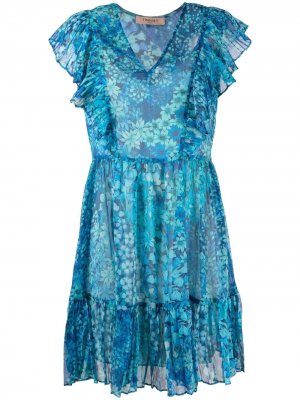 Платье с цветочным принтом TWINSET. Цвет: синий