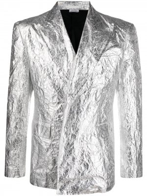 Однобортный пиджак с эффектом металлик Comme Des Garçons Homme Plus. Цвет: серебристый