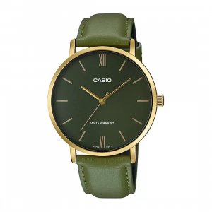 Мужские часы с зеленым кожаным ремешком, Green Leather Men s Watch, Casio