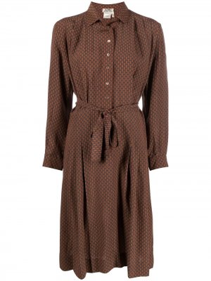 Платье-рубашка pre-owned с принтом Hermès. Цвет: коричневый