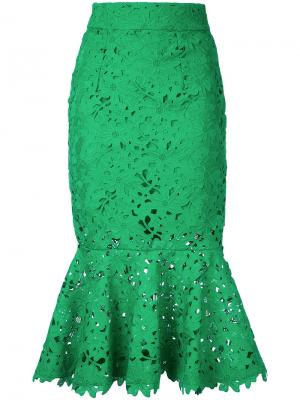 Кружевная юбка годе Bambah. Цвет: зеленый