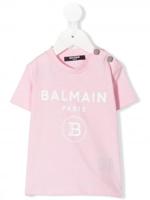 Футболка с логотипом Balmain Kids. Цвет: розовый